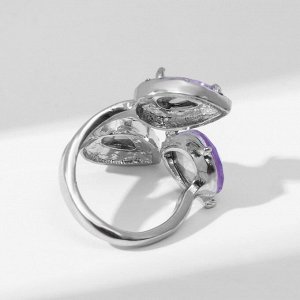 Кольцо "Драгоценность" капля трио, цвет бело-фиолетовый в серебре, безразмерное