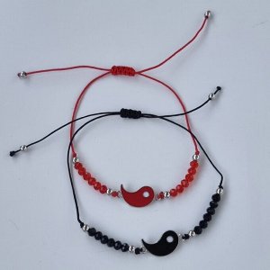 Парные браслеты инь янь, цвет черный, красный, текстиль, пластик, металл, арт 008.287