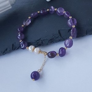 Браслет, фиолетовый, резинка, бусины, натуральный камень, арт 032.315