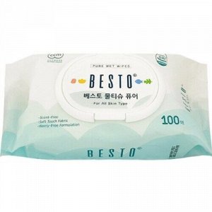 Салфетки влажные стерильные BESTO PURE WET WIPES 100шт