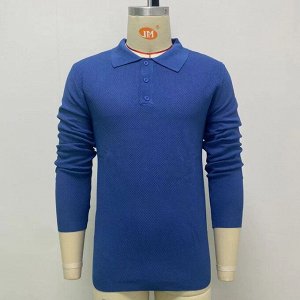 Мужская футболка-поло с длинным рукавом, однотонная, цвет синий