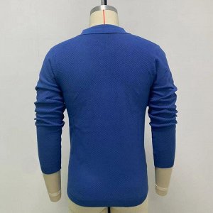 Мужская футболка-поло с длинным рукавом, однотонная, цвет синий