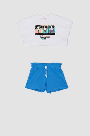 DEFACTO Футболка с короткими рукавами и шортами для девочек PowerPuff для девочек, комплект из 2 шт.