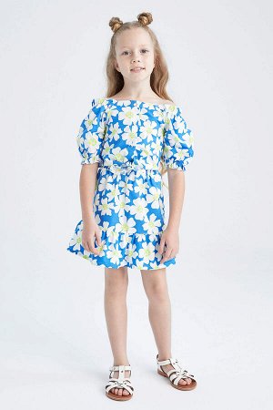 Блузка с короткими рукавами и короткими рукавами с квадратным воротником и цветочным принтом для девочек, комплект с шортами
