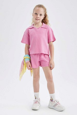 Футболка с короткими рукавами и короткими рукавами с воротником-поло для девочек, комплект с шортами