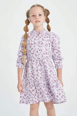 Платье из твила с длинными рукавами и цветочным узором для девочек