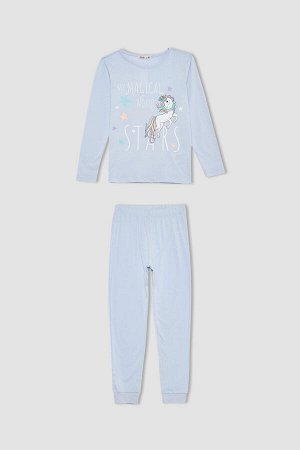 Пижамный комплект с длинными рукавами и принтом единорога для девочек