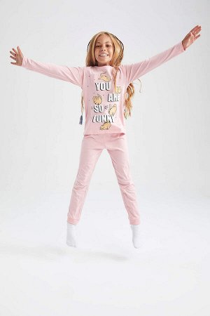 Пижамный комплект с длинными рукавами и принтом для девочек