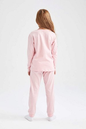 Пижамный комплект с длинными рукавами и принтом для девочек