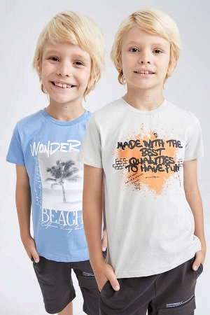 Футболка классического кроя с круглым вырезом и короткими рукавами для мальчиков, комплект из 2 хлопковых футболок