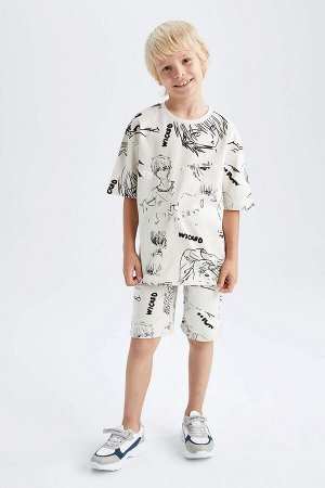 Хлопковая футболка большого размера с круглым вырезом и принтом аниме, с коротким рукавом, из чесаного хлопка для мальчиков