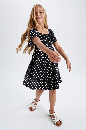 Платье из вискозы с короткими рукавами и короткими рукавами в горошек для девочек