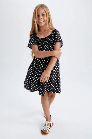 Платье из вискозы с короткими рукавами и короткими рукавами в горошек для девочек