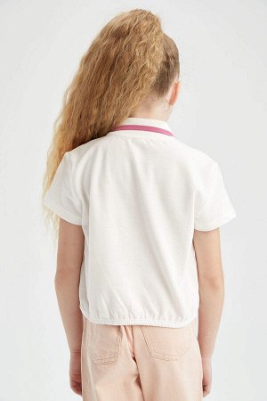 Укороченная футболка-поло с короткими рукавами из пике для девочек