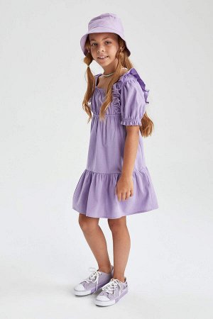 Хлопковое тканое платье стандартного кроя для девочек