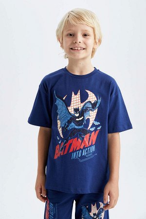 Футболка с круглым вырезом и коротким рукавом с короткими рукавами с логотипом Бэтмена для мальчиков