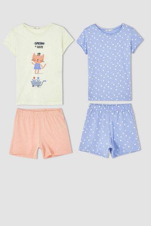 Хлопковая пижама с короткими рукавами и узором для девочек стандартного кроя