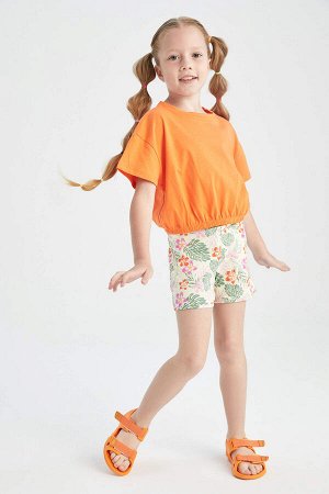 Укороченная футболка с короткими рукавами для девочек и короткие колготки, комплект из 2 предметов