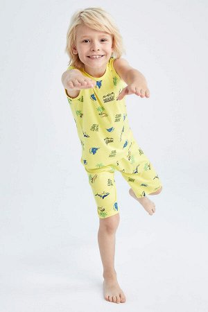 Хлопковые шорты без рукавов с рисунком для мальчиков, пижамный комплект