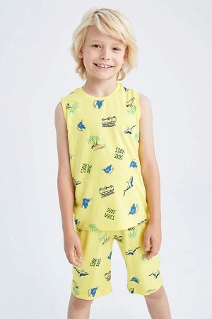DEFACTO Хлопковые шорты без рукавов с рисунком для мальчиков, пижамный комплект
