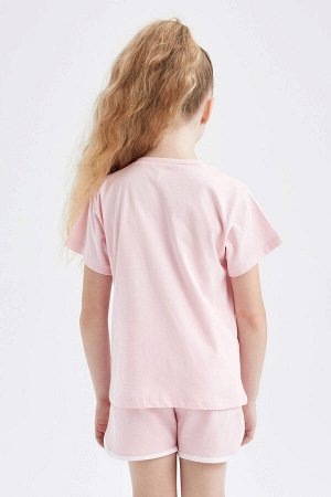 Хлопковая футболка с короткими рукавами и принтом вишневого цвета для девочек