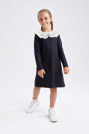 Платье для девочек Back To School с широким кружевным воротником и длинными рукавами
