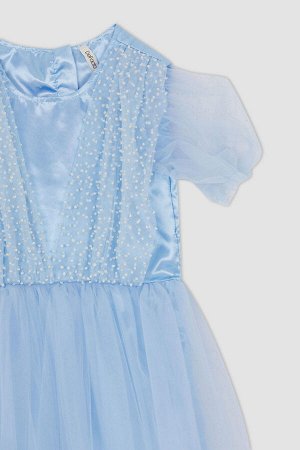 Платье из тюля с круглым вырезом и короткими рукавами для девочек