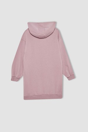 DEFACTO Платье Sweatshrt из тонкой ткани с капюшоном и принтом для девочек
