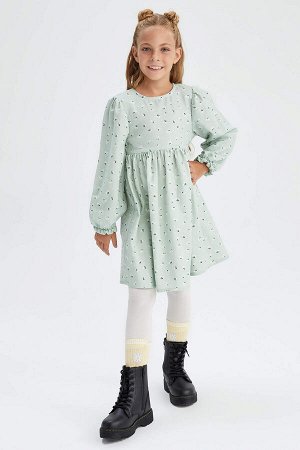 DEFACTO Платье с длинными рукавами и узором для девочек стандартного кроя