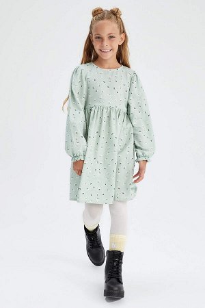 DEFACTO Платье с длинными рукавами и узором для девочек стандартного кроя