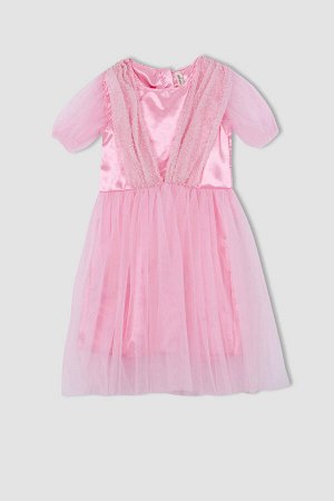 Платье из тюля с круглым вырезом и короткими рукавами для девочек