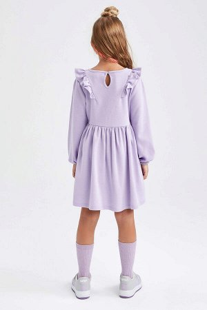 Вафельное платье с круглым вырезом и длинными рукавами для девочек