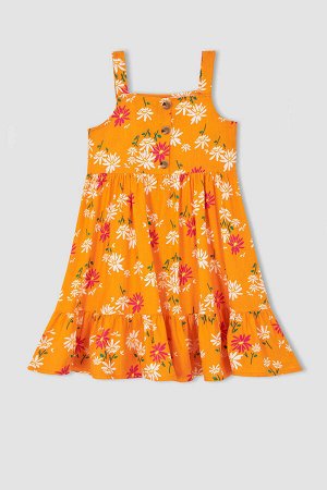 Хлопковое платье без рукавов с квадратным вырезом и цветочным принтом для девочек
