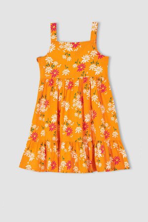 Хлопковое платье без рукавов с квадратным вырезом и цветочным принтом для девочек