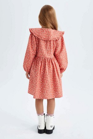 Платье из твила с широким воротником и цветочным принтом с длинными рукавами для девочек