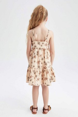 DEFACTO Платье из поплина на бретельках с цветочным принтом, стандартный крой для девочек