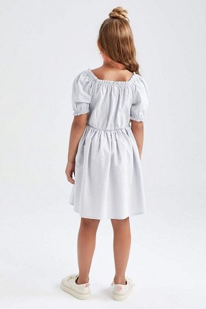 Платье средней посадки для девочек из хлопка и льна с короткими рукавами