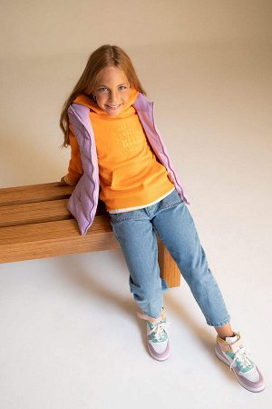 Джинсовые брюки с завышенной талией для девочек с напуском Paperbag