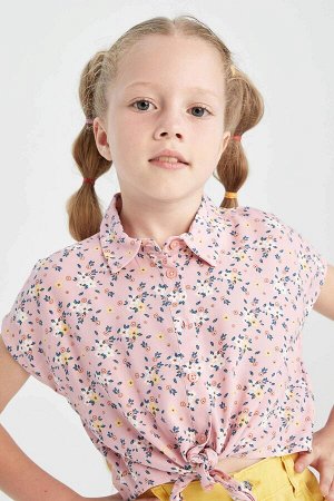 Рубашка с коротким рукавом и галстуком с цветочным узором для девочек