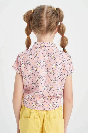 Рубашка с коротким рукавом и галстуком с цветочным узором для девочек