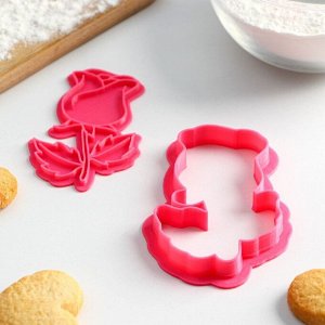 Форма для печенья «Роза», 7,5x5,5 см, штамп, вырубка, цвет розовый