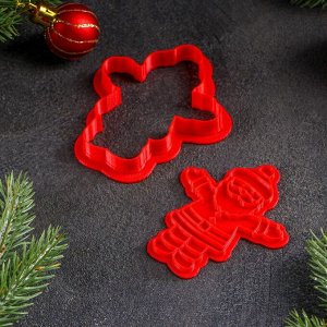 Форма для печенья «Дед Мороз», 9?8 см, штамп, вырубка, цвет красный