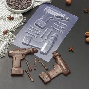 Форма для шоколада и конфет пластиковая «Шуруповерт», цвет прозрачный