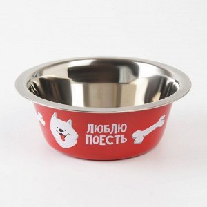 Миска металлическая для собаки «Люблю поесть», 350 мл, 13х4.5 см
