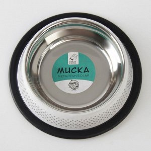 Миска металлическая для кошки с нескользящим основанием «Мур-мур!», 235 мл, 15х3.5 см