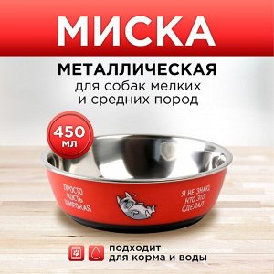 Миска металлическая для собаки «Ну, гав», 450 мл, 14х4.5 см