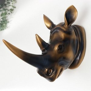 Сувенир полистоун настенный декор "Голова носорога" состаренная медь 24х32х15,5 см