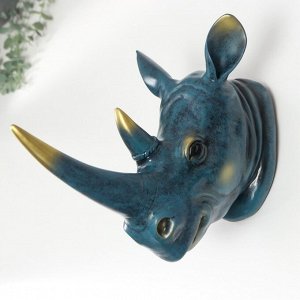 Сувенир полистоун настенный декор "Голова носорога" синий с патиной 24х32х15 см