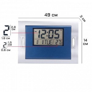 Часы электронные настенные, настольные, с будильником, 2 ААА, 49 х 14 х 3 см, микс
