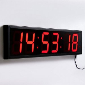 Часы электронные настенные "Соломон", таймер, секундомер, 97 х 8 х 23 см, красные цифры